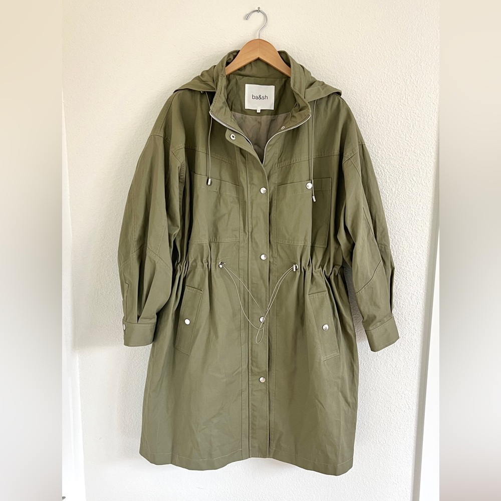 BA&SH trench coat / bash olive green cotton tylan trench jacket / size 6